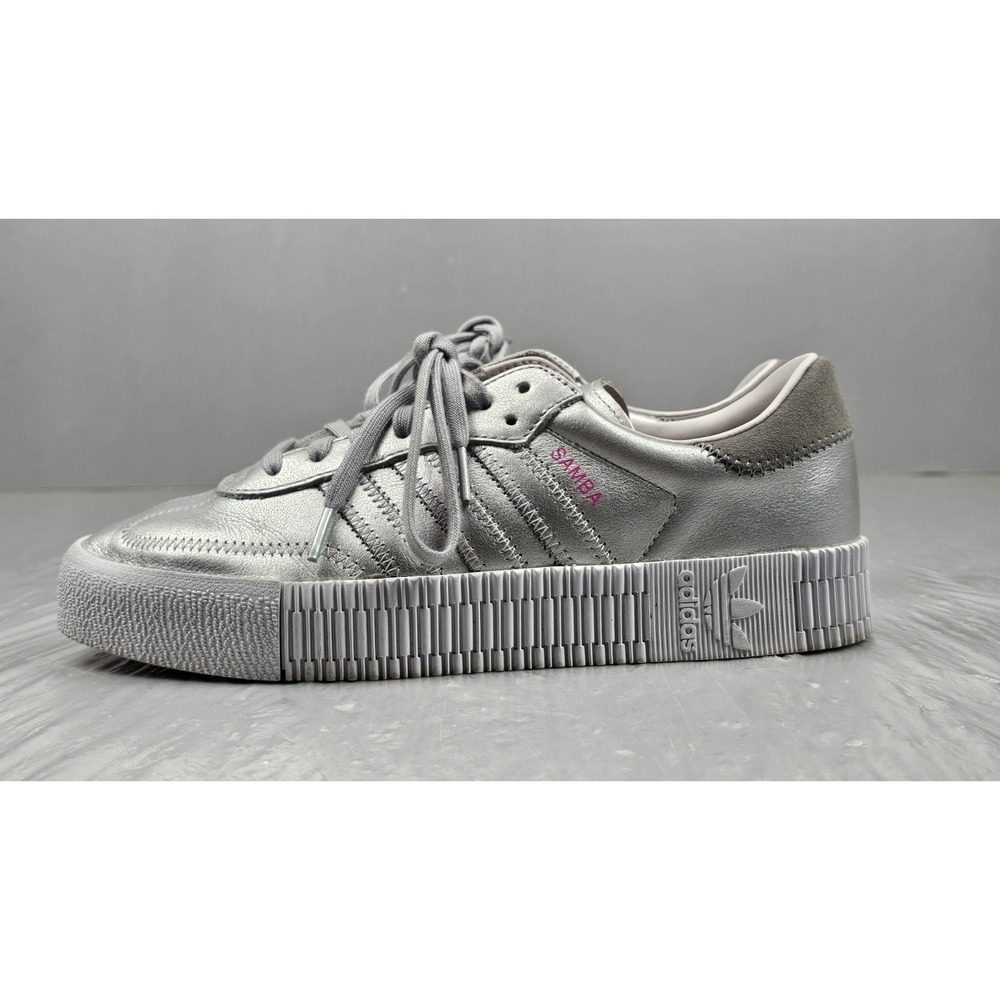 Adidas Samba Rose Sneakers Womens 8 Silver Platform Skater Hipster Shoes D96769